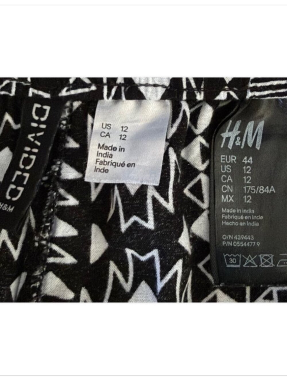 H&M DIVIDED Women's Palazzo Ankle Pants Geometric Black White Casual Pull On - Picture 4 of 8